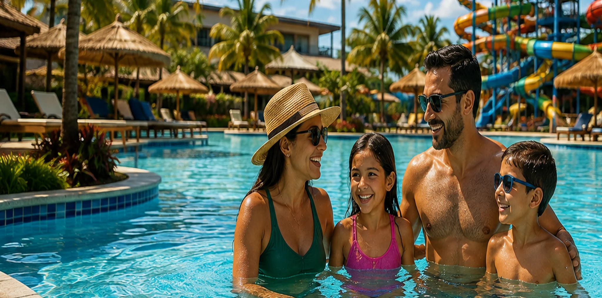 Família se divertindo na piscina do Ody Park